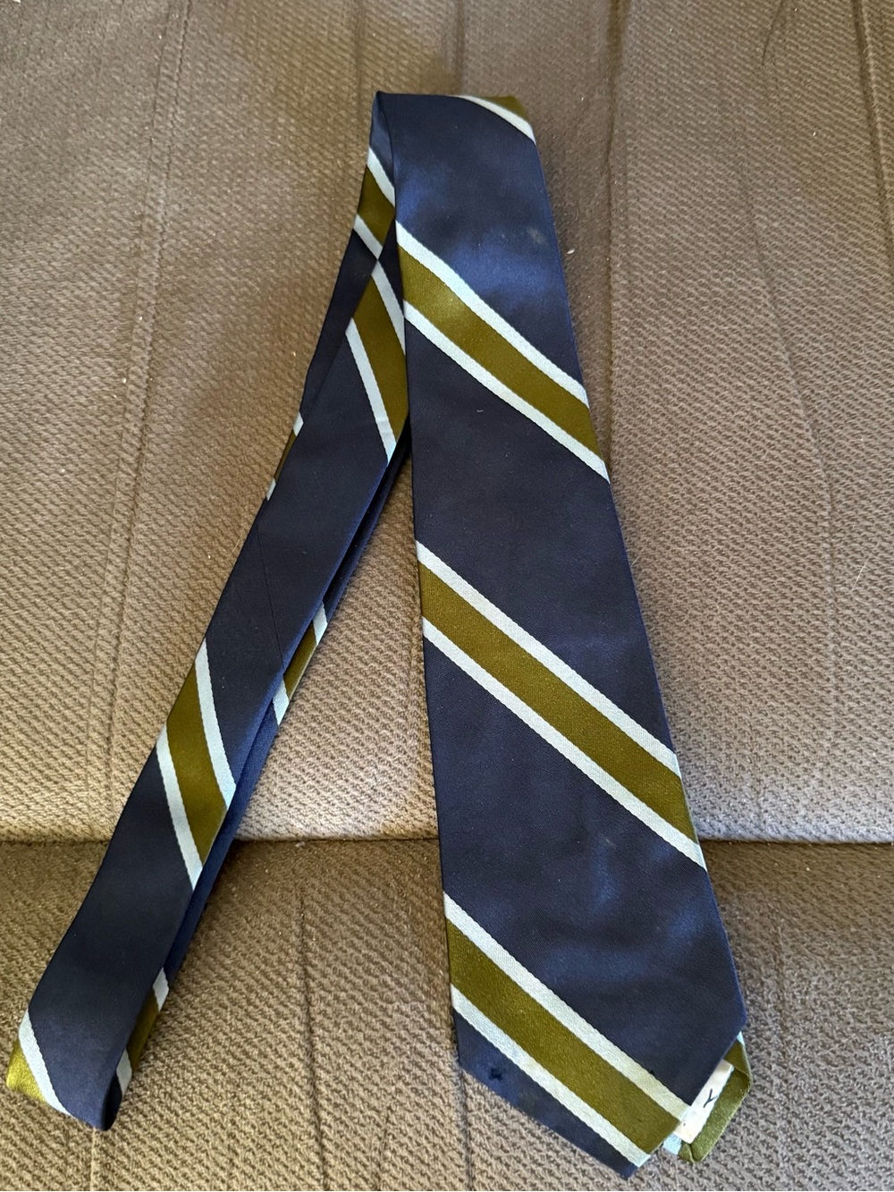 Saint Laurent Olive Green and Navy Striped Silk Tie